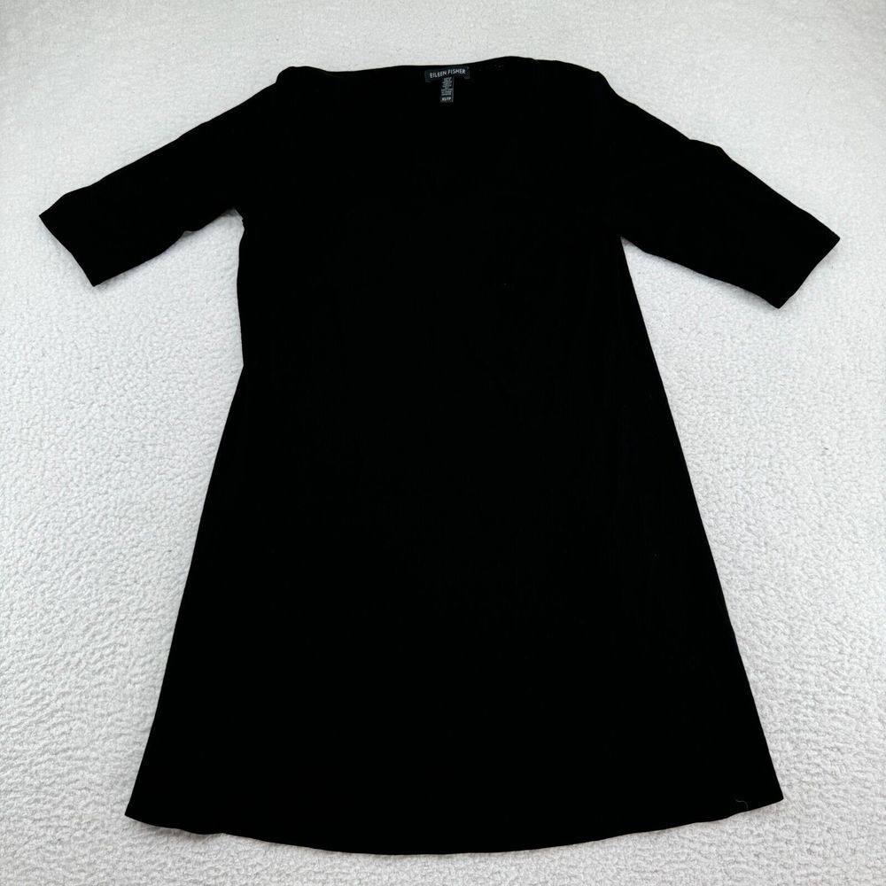 Eileen Fisher Light Mini Dress Womens XS Black Scoop Neck Made‎ In USA Stretch
